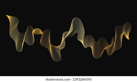 Abstract backdrop with luxury golden waves on dark background. Modern technology background, wave design. Vector illustration