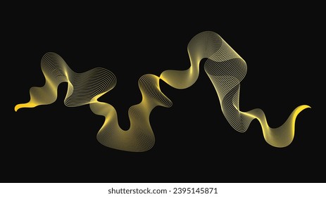 Abstract backdrop with luxury golden waves on dark background. Modern technology background, wave design. Vector illustration