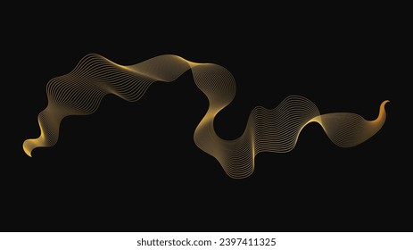Abstract backdrop with luxury golden waves on dark background. Modern technology background, wave design. Vector illustration