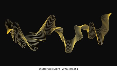 Abstract backdrop with luxury golden waves on dark background. Modern technology background, wave design. Vector illustration