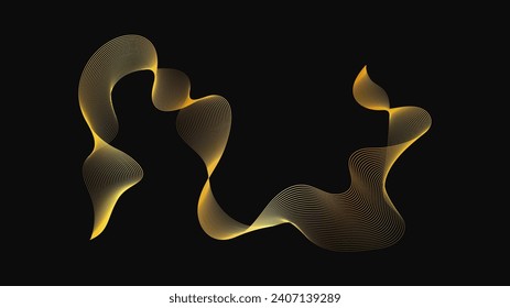 Abstract backdrop with luxury golden waves on dark background. Modern technology background, wave design. Vector illustration