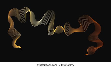 Abstract backdrop with luxury golden waves on dark background. Modern technology background, wave design. Vector illustration