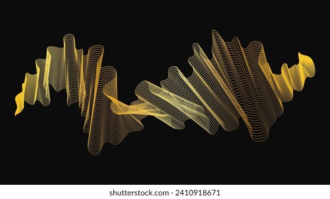 Abstract backdrop with luxury golden waves on dark background. Modern technology background, wave design. Vector illustration