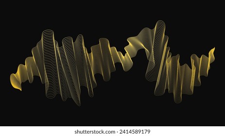 Abstract backdrop with luxury golden waves on dark background. Modern technology background, wave design. Vector illustration