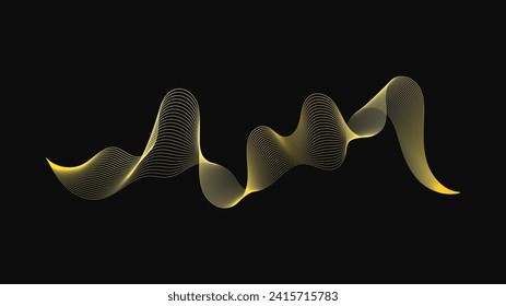 Resumen de fondo con lujosas olas doradas en un fondo oscuro. Fondo tecnológico moderno, diseño de olas. Ilustración del vector