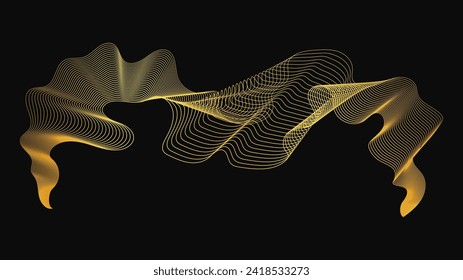 Abstrakte Kulisse mit luxuriösen goldenen Wellen auf dunklem Hintergrund. Moderne Technologie, Hintergrund, Wellendesign. Vektorgrafik