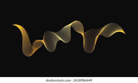 Abstract backdrop with luxury golden waves on dark background. Modern technology background, wave design. Vector illustration