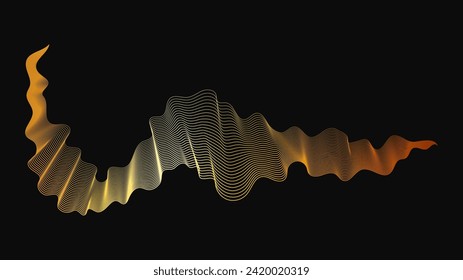 Abstract backdrop with luxury golden waves on dark background. Modern technology background, wave design. Vector illustration