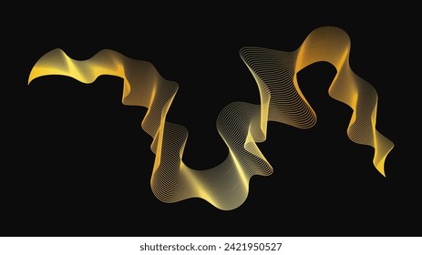 Resumen de fondo con lujosas olas doradas en un fondo oscuro. Fondo tecnológico moderno, diseño de olas. Ilustración del vector