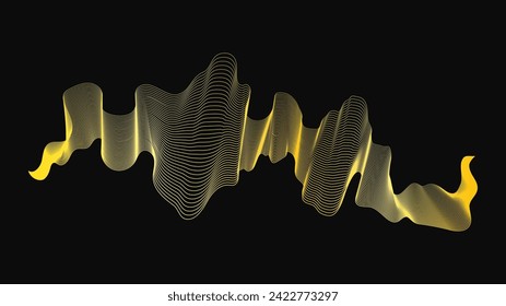 Abstract backdrop with luxury golden waves on dark background. Modern technology background, wave design. Vector illustration