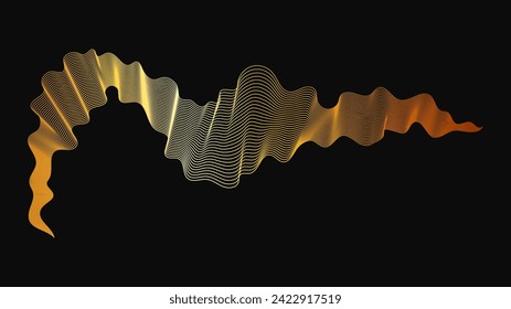 Abstract backdrop with luxury golden waves on dark background. Modern technology background, wave design. Vector illustration