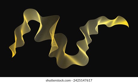 Abstract backdrop with luxury golden waves on dark background. Modern technology background, wave design. Vector illustration