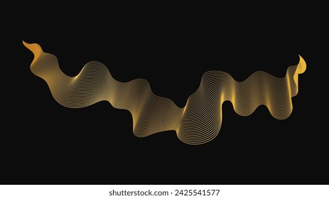 Abstract backdrop with luxury golden waves on dark background. Modern technology background, wave design. Vector illustration