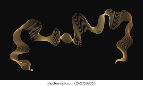 Abstract backdrop with luxury golden waves on dark background. Modern technology background, wave design. Vector illustration