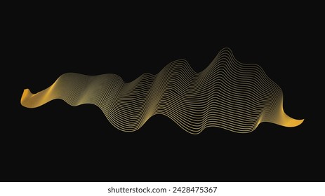 Abstract backdrop with luxury golden waves on dark background. Modern technology background, wave design. Vector illustration