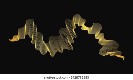 Abstract backdrop with luxury golden waves on dark background. Modern technology background, wave design. Vector illustration