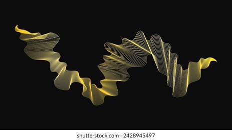 Abstract backdrop with luxury golden waves on dark background. Modern technology background, wave design. Vector illustration
