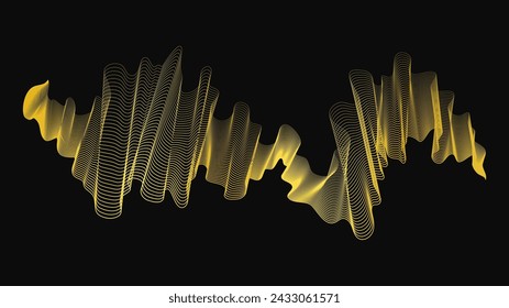 Abstract backdrop with luxury golden waves on dark background. Modern technology background, wave design. Vector illustration