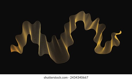 Abstract backdrop with luxury golden waves on dark background. Modern technology background, wave design. Vector illustration