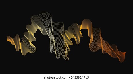Abstract backdrop with luxury golden waves on dark background. Modern technology background, wave design. Vector illustration