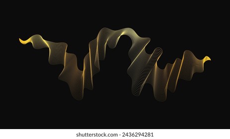 Abstract backdrop with luxury golden waves on dark background. Modern technology background, wave design. Vector illustration