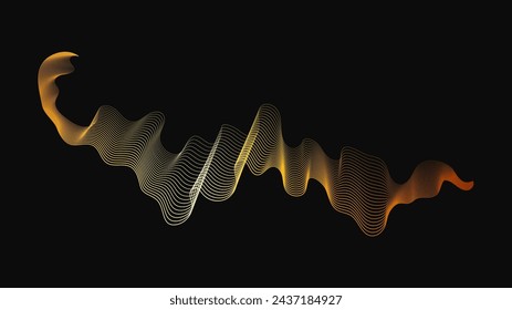 Abstract backdrop with luxury golden waves on dark background. Modern technology background, wave design. Vector illustration