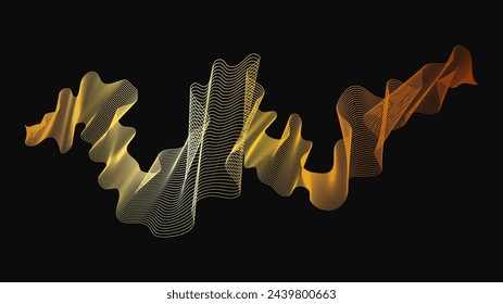 Abstrakte Kulisse mit luxuriösen goldenen Wellen auf dunklem Hintergrund. Moderner technologischer Hintergrund, Wellendesign. Vektorgrafik