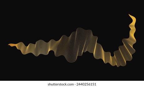 Abstract backdrop with luxury golden waves on dark background. Modern technology background, wave design. Vector illustration
