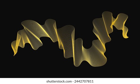 Fondo abstracto con ondas doradas de lujo sobre fondo oscuro. Fondo de la tecnología moderna, diseño de la onda. Ilustración de vector