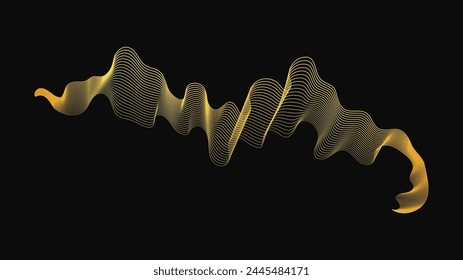 Abstract backdrop with luxury golden waves on dark background. Modern technology background, wave design. Vector illustration
