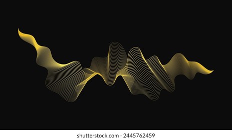Abstract backdrop with luxury golden waves on dark background. Modern technology background, wave design. Vector illustration