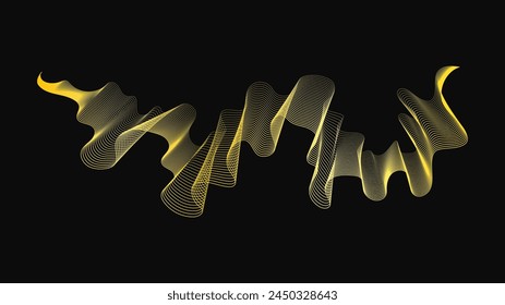 Abstrakte Kulisse mit luxuriösen goldenen Wellen auf dunklem Hintergrund. Moderner technologischer Hintergrund, Wellendesign. Vektorillustration