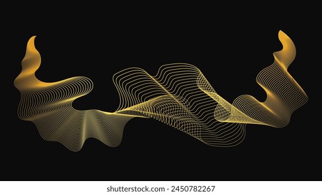 Abstract backdrop with luxury golden waves on dark background. Modern technology background, wave design. Vector illustration
