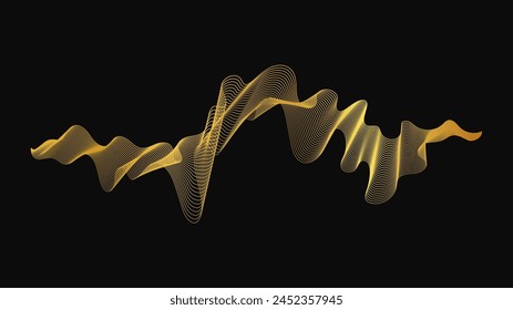 Abstract backdrop with luxury golden waves on dark background. Modern technology background, wave design. Vector illustration