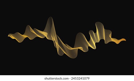 Fondo Abstractas con ondas doradas de lujo sobre fondo oscuro. Fondo de la tecnología moderna, diseño de la onda. Ilustración vectorial
