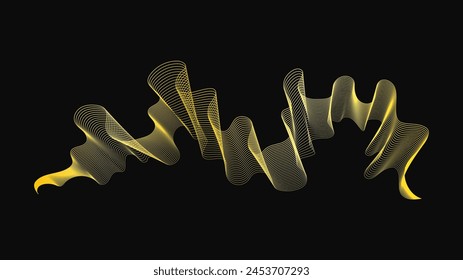 Abstract backdrop with luxury golden waves on dark background. Modern technology background, wave design. Vector illustration