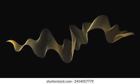 Abstract backdrop with luxury golden waves on dark background. Modern technology background, wave design. Vector illustration