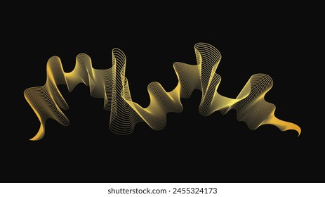 Abstract backdrop with luxury golden waves on dark background. Modern technology background, wave design. Vector illustration