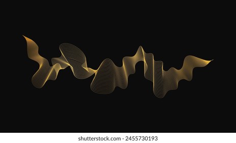 Abstract backdrop with luxury golden waves on dark background. Modern technology background, wave design. Vector illustration