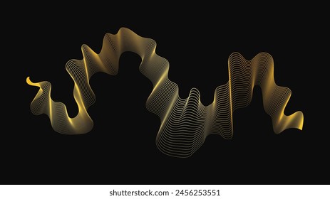 Fondo Abstractas con ondas doradas de lujo sobre fondo oscuro. Fondo de la tecnología moderna, diseño de la onda. Ilustración vectorial