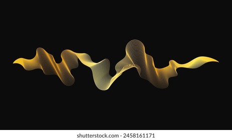 Abstract backdrop with luxury golden waves on dark background. Modern technology background, wave design. Vector illustration