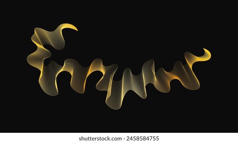 Abstract backdrop with luxury golden waves on dark background. Modern technology background, wave design. Vector illustration