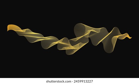 Abstract backdrop with luxury golden waves on dark background. Modern technology background, wave design. Vector illustration