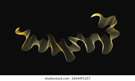 Abstract backdrop with luxury golden waves on dark background. Modern technology background, wave design. Vector illustration