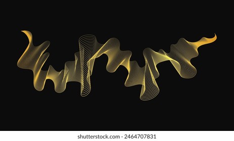 Abstract backdrop with luxury golden waves on dark background. Modern technology background, wave design. Vector illustration