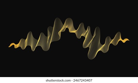 Fondo Abstractas con ondas doradas de lujo sobre fondo oscuro. Fondo de la tecnología moderna, diseño de la onda. Ilustración vectorial