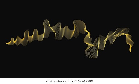 Abstract backdrop with luxury golden waves on dark background. Modern technology background, wave design. Vector illustration