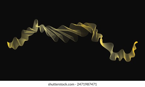 Fondo Abstractas con ondas doradas de lujo sobre fondo oscuro. Fondo de la tecnología moderna, diseño de la onda. Ilustración vectorial