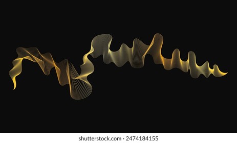 Fondo Abstractas con ondas doradas de lujo sobre fondo oscuro. Fondo de la tecnología moderna, diseño de la onda. Ilustración vectorial
