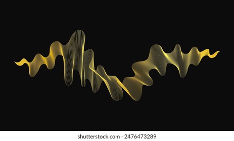 Abstract backdrop with luxury golden waves on dark background. Modern technology background, wave design. Vector illustration